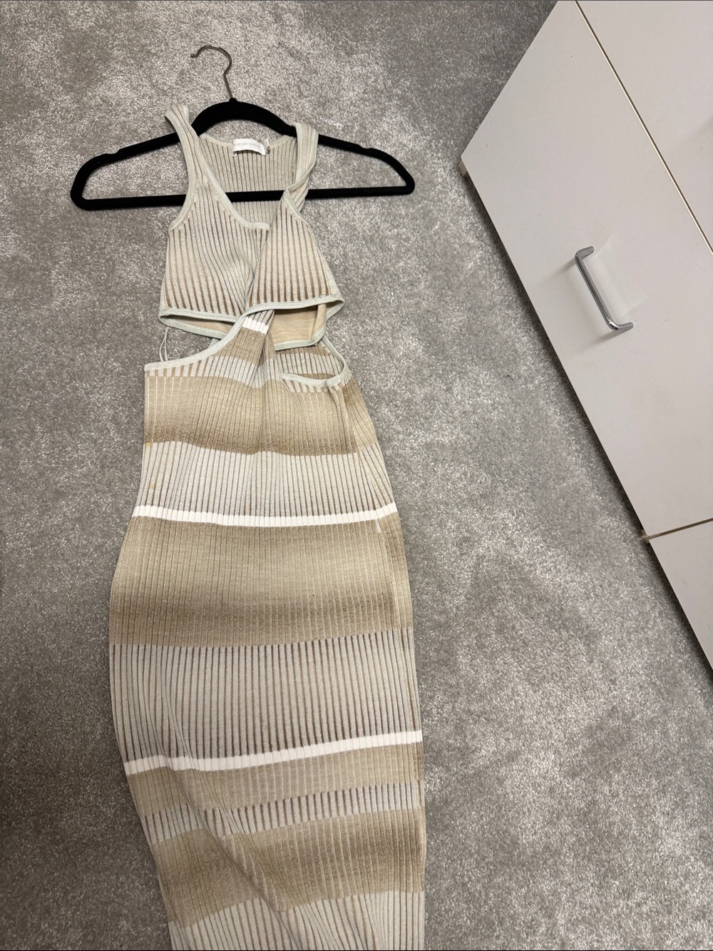 Jonathan Simkhai Ribbed Midi Dress in Beige and White - Picture 3 of 4